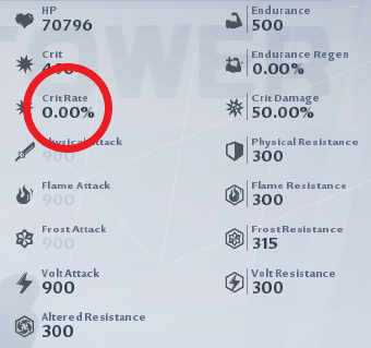 0 Percent Crit Rate- Tower of Fantasy
