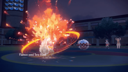 Pokemon Scarlet and Violet SV - Flareon using Tera Blast against Foretress