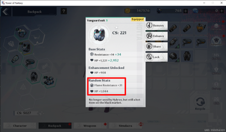 Tower of Fantasy - Equipment Random Stats