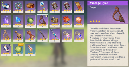 Genshin Impact Gagdet Vintage Lyre Sumeru Inventory View.png