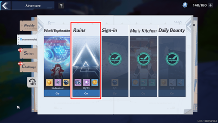 Tower of Fantasy - Where to find the Ruins menu Step 2