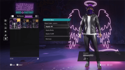Saints Row - View Share Codes in the Uploaded Tab