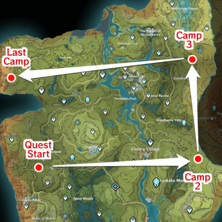 Genshin - Go to Camp 2, 3 and the last camp