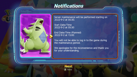 Pokemon UNITE - Maintenance September 1
