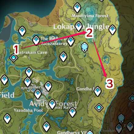 Genshin - Sumeru Arrow Rune Puzzle Map