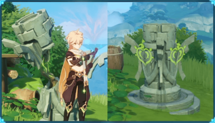 Genshin - Using the Vintage Lyre to repair Broken Dendro Monuments