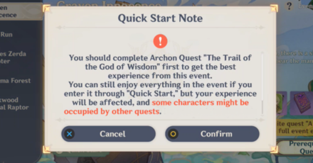 Genshin - Quick Start Button Note