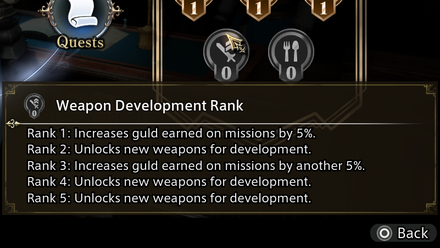 Weapon Development bonuses