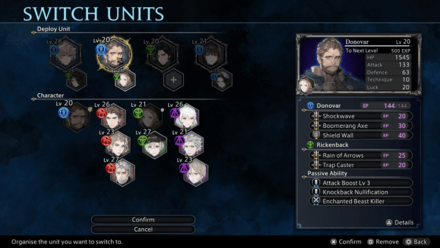 DioField Chronicle - Switch Units Menu