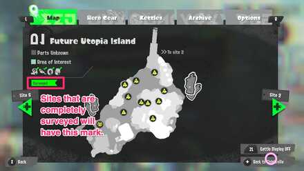 check your map menu for the status of each site