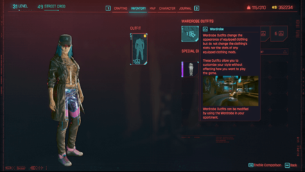 Cyberpunk 2077 Phantom Liberty - Wardrobe in Inventory