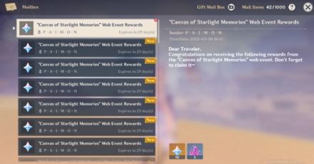 Genshin - Canvas of Starlight Memories In-game Rewards