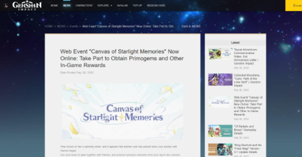 Genshin - Canvas of Starlight Memories Website