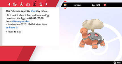 Pokemon Sword and Shield - Torkoal Nature