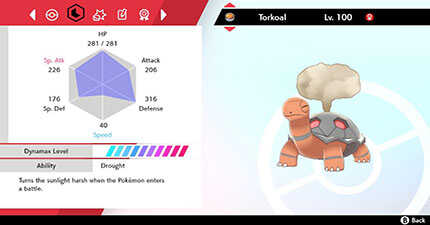 Pokemon Sword and Shield - Torkoal Stats