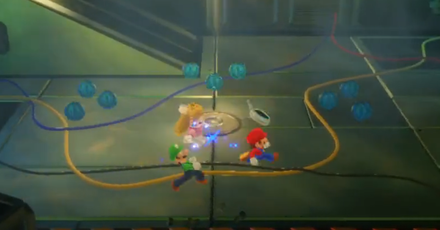 Mario + Rabbids Sparks of Hope - Collect Clusters of Blue Coins Around the Button.png