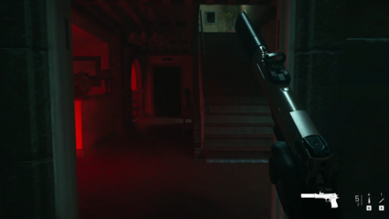 Go into the Building with the Red Hallway