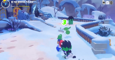 Mario + Rabbids Sparks of Hope - Go up the stairs to your left then turn right to get the third Green Coin.png