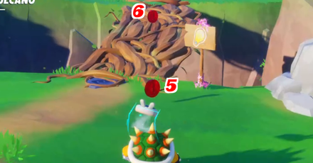Mario + Rabbids Sparks of Hope - From the rock, go up ahead the bridge of roots to get Red Coins 5 and 6 .png