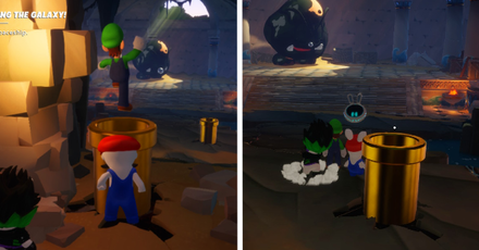 Mario + Rabbids Sparks of Hope - Enter the Golden Pipe to get to the Giant Goomba Battle.png