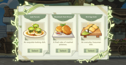 Genshin Impact - May Your Dreams of Wisdom Come True - Give an exotic dish recipe
