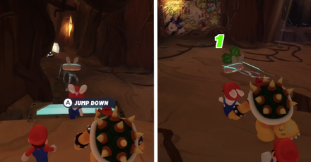 Mario + Rabbids Sparks of Hope - Jump down then turn right for the first cluster of Green Coins.png