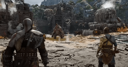 GOWR - Atreus and Kratos About to Fight a Monster