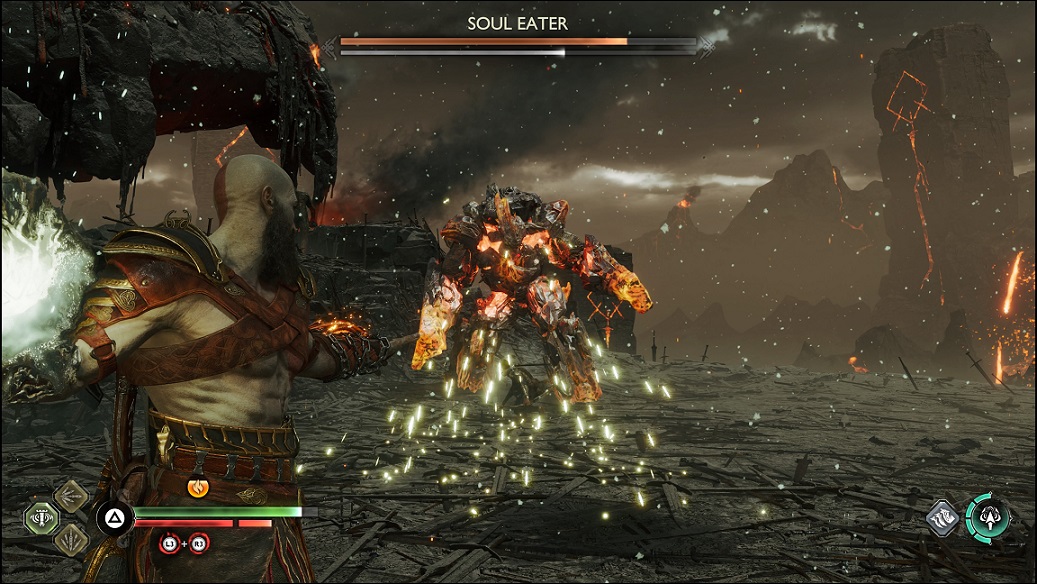 Ragnarok - throwing explosive rocks at the Soul Eater