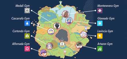 Pokemon Scarlet and Violet SV - Gym Leaders Map