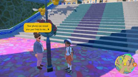 Pokemon Scarlet and Violet (SV) talk to the fortune teller on the staircase in Mesagoza