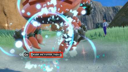 Klawf the Former Titan title in battle Pokemon SV