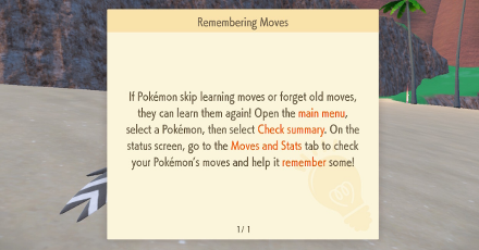 Pokemon Scarlet and Violet SV - Remembering Moves Popup