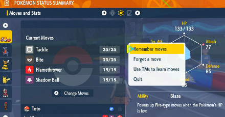 Pokemon Scarlet and Violet SV - Select Remember Moves