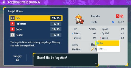 Forget Moves Menu - Pokemon Scarlet and Violet (SV)