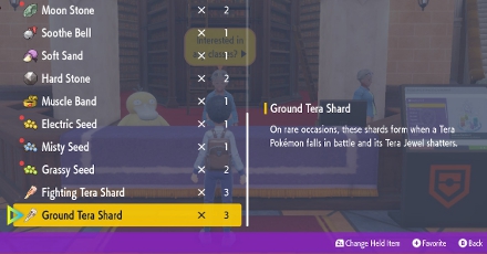 Ground Tera Shard in Inventory - Pokemon Scarlet and Violet (SV)