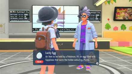 Pokemon Scarlet and Violet - Jacq giving the player a Lucky Egg