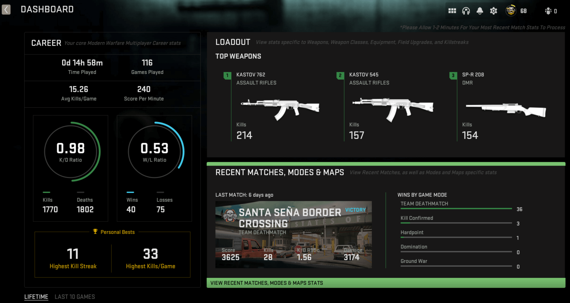 Modern Warfare 3 - Check KD Ratio via Combat Record