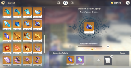 Genshin - Convert Weekly Boss Materials using Dream Solvent