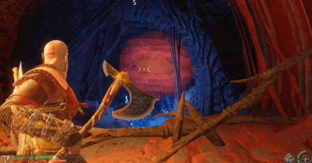 God of War Ragnarok - Use sonic arrows to open a hive wall and destroy the green wall behind it to proceed