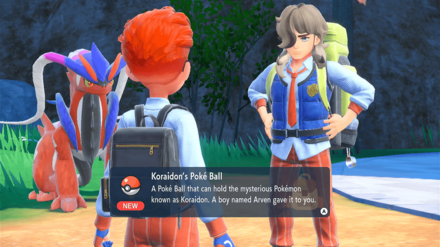 Pokemon Scarlet and Violet (SV) - Arven giving the player Koraidons Pokeball