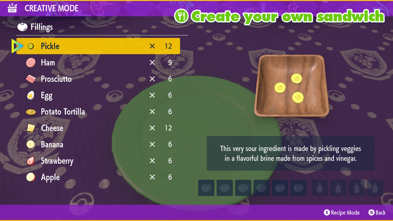 Pokemon SV - creating Sandwich in Creative Mode