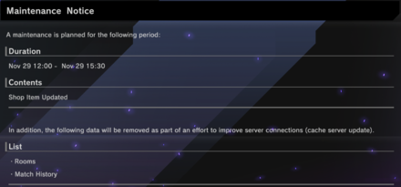 November 29 Maintenance Details