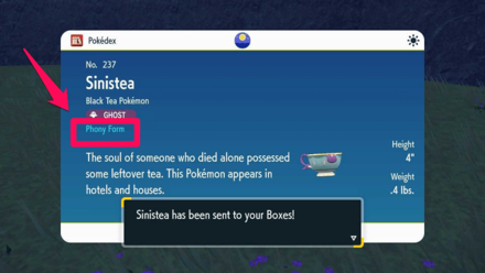 Pokemon Scarlet and Violet SV - Sinistea Phony Form Pokedex