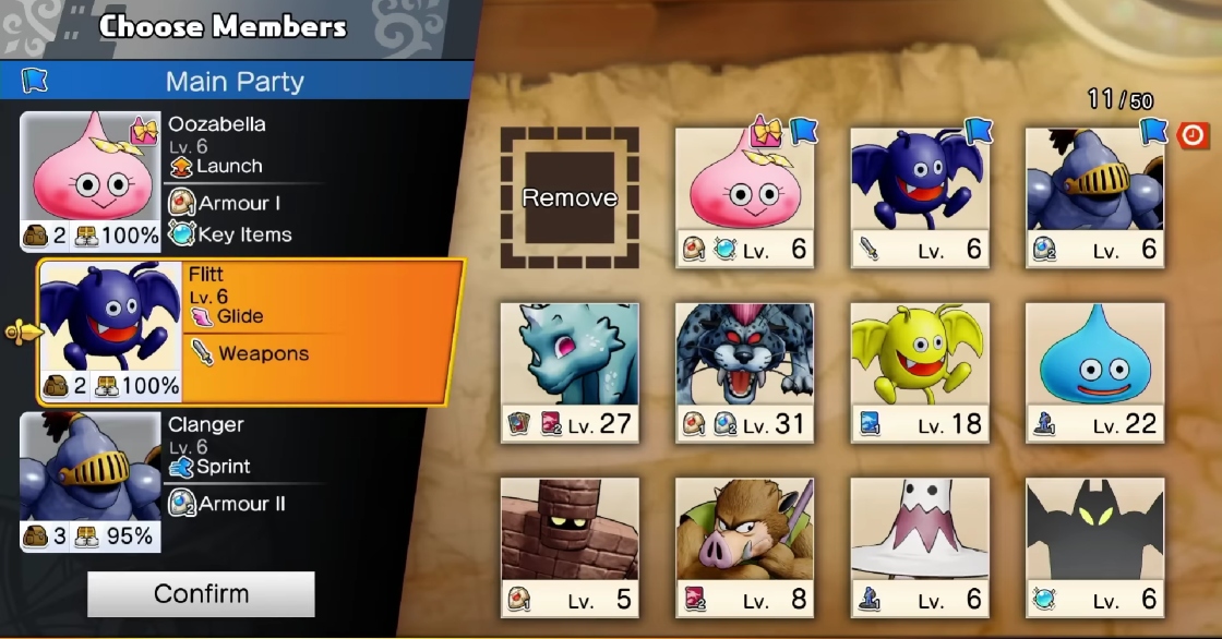 DQ Treasures - choosing ally monsters