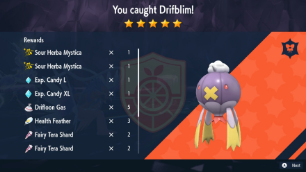 Pokemon Scarlet and Violet SV Drifblim Tera Raid Drops