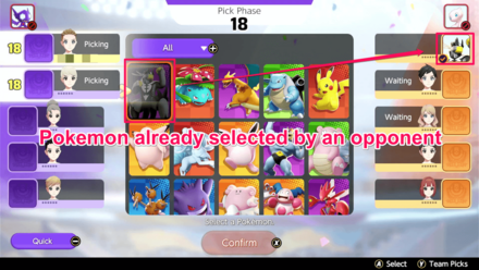 Pokemon UNITE - No Duplicate Picks in Draft Pick