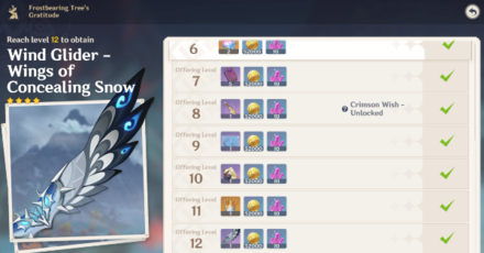 Genshin - Frostbearing Tree Rewards