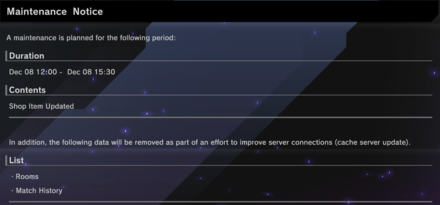 December 8 Maintenance Details