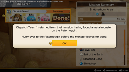 metal monsters dispatch mission result - Dragon Quest Treasures.png
