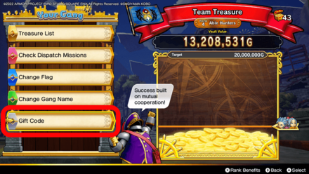 Access Gift Codes From Gang Menu